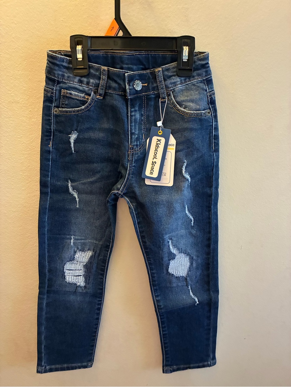 Girls' Distressed Dark Blue Jeans